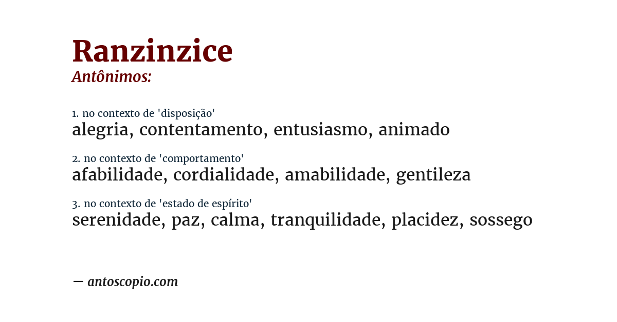 Antônimo de ranzinzice