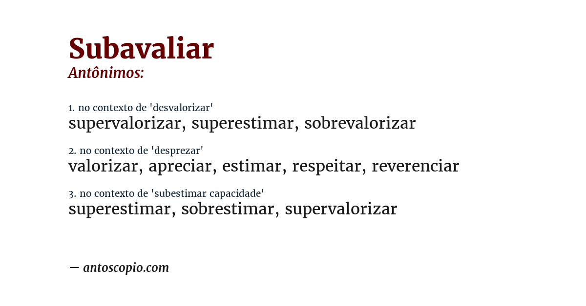 Antônimo de subavaliar