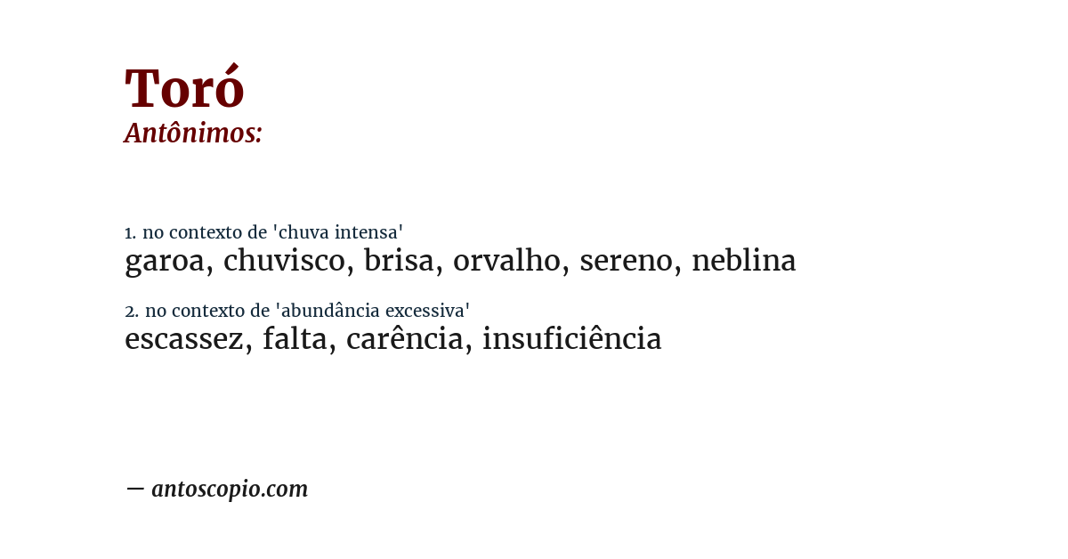 Antônimo de toró