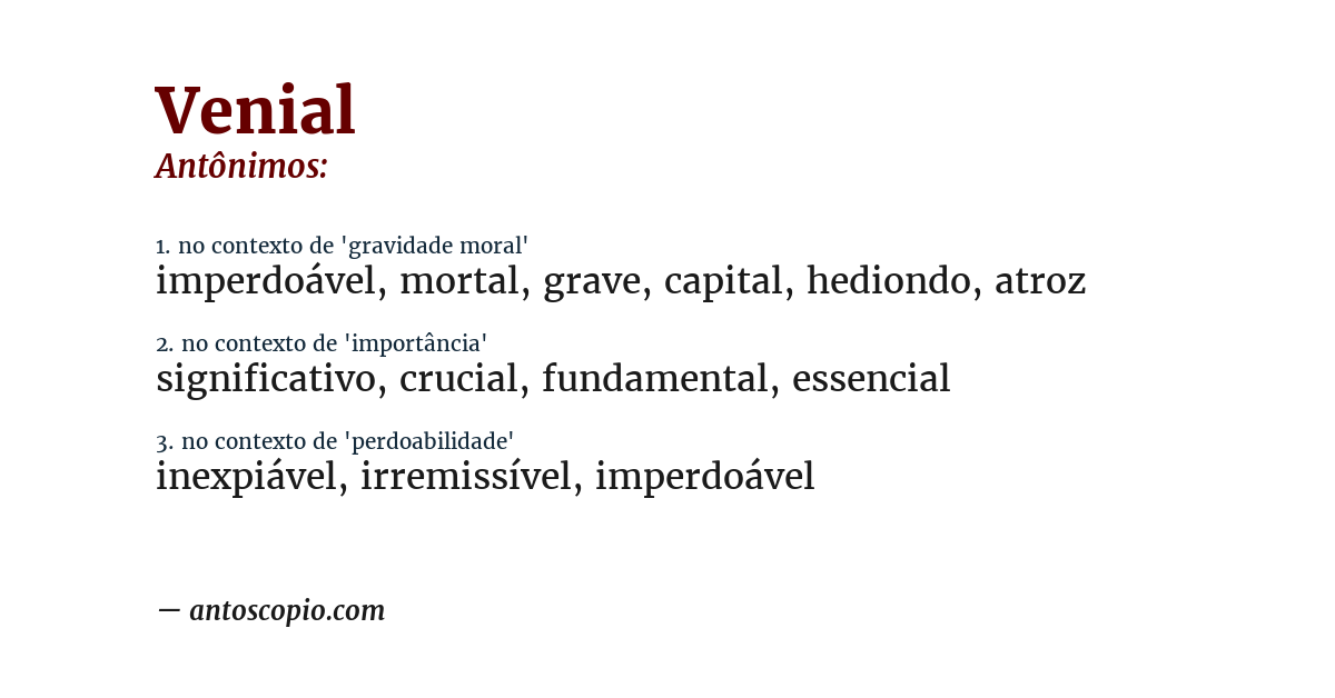 Antônimo de venial