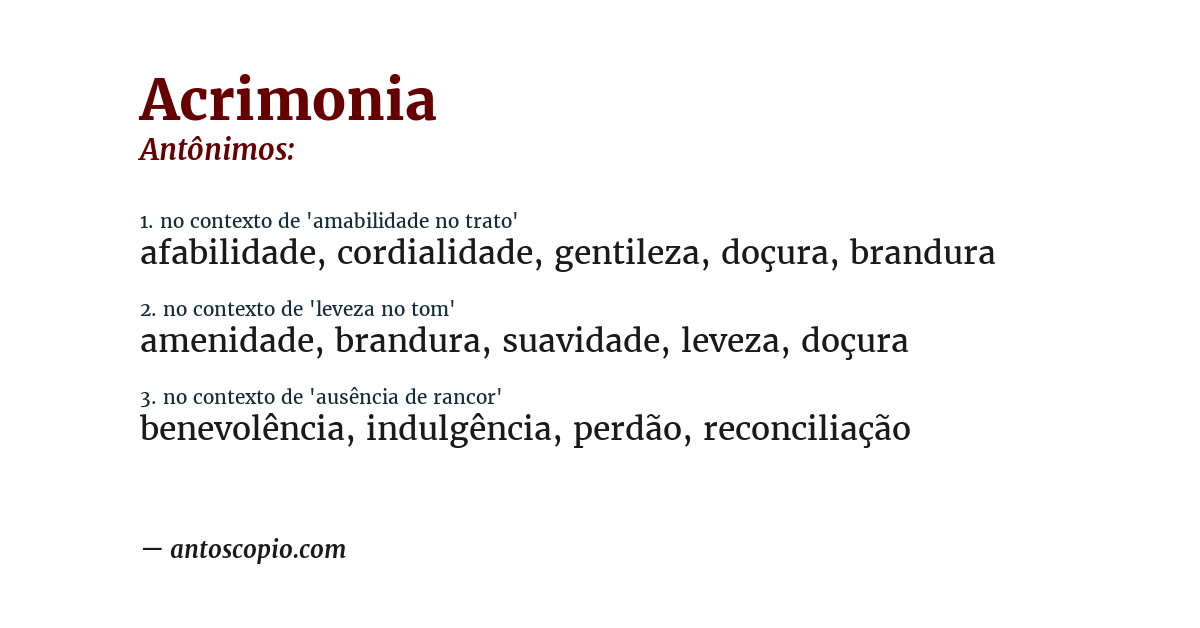 Antônimo de acrimonia