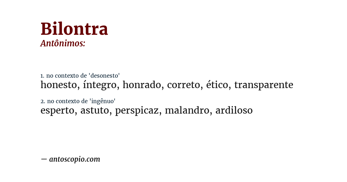 Antônimo de bilontra