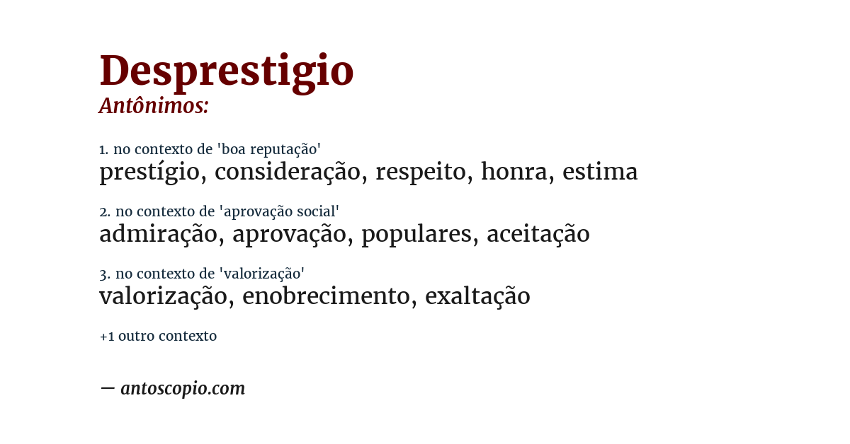 Antônimo de desprestigio