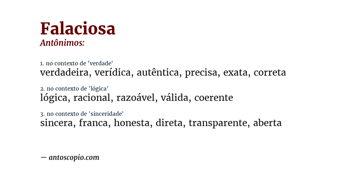 Antônimo de falaciosa