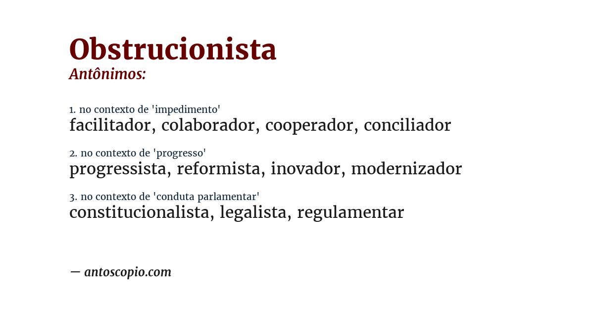 Antônimo de obstrucionista
