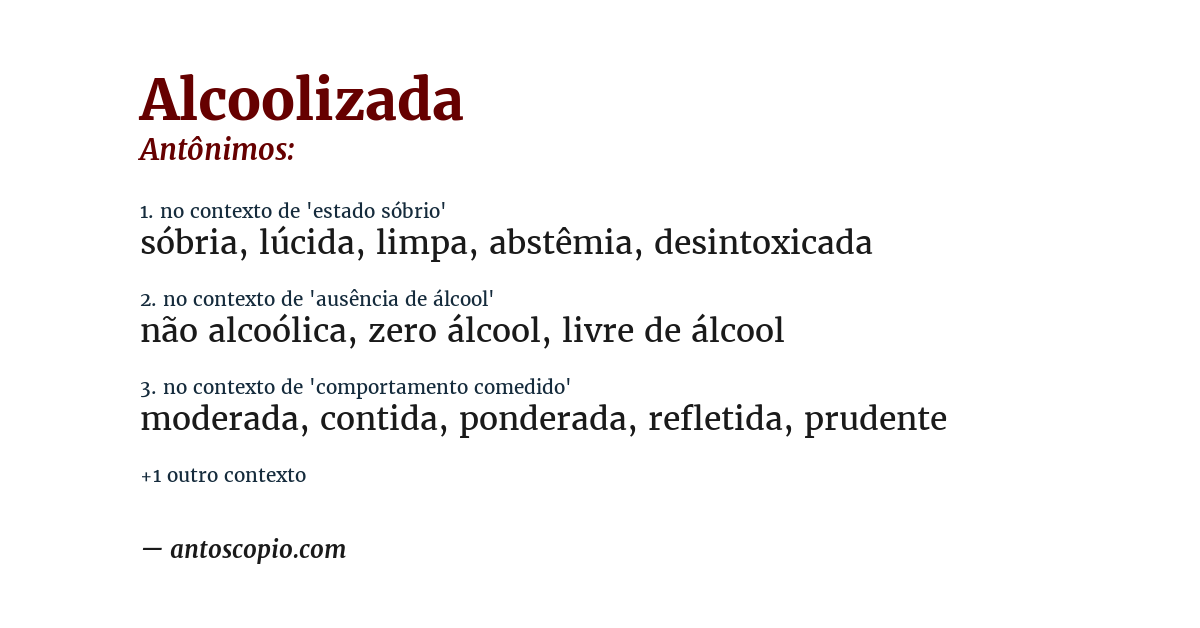 Antônimo de alcoolizada