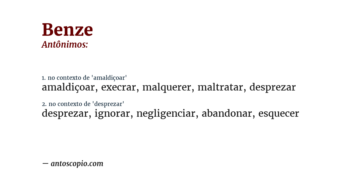Antônimo de benze
