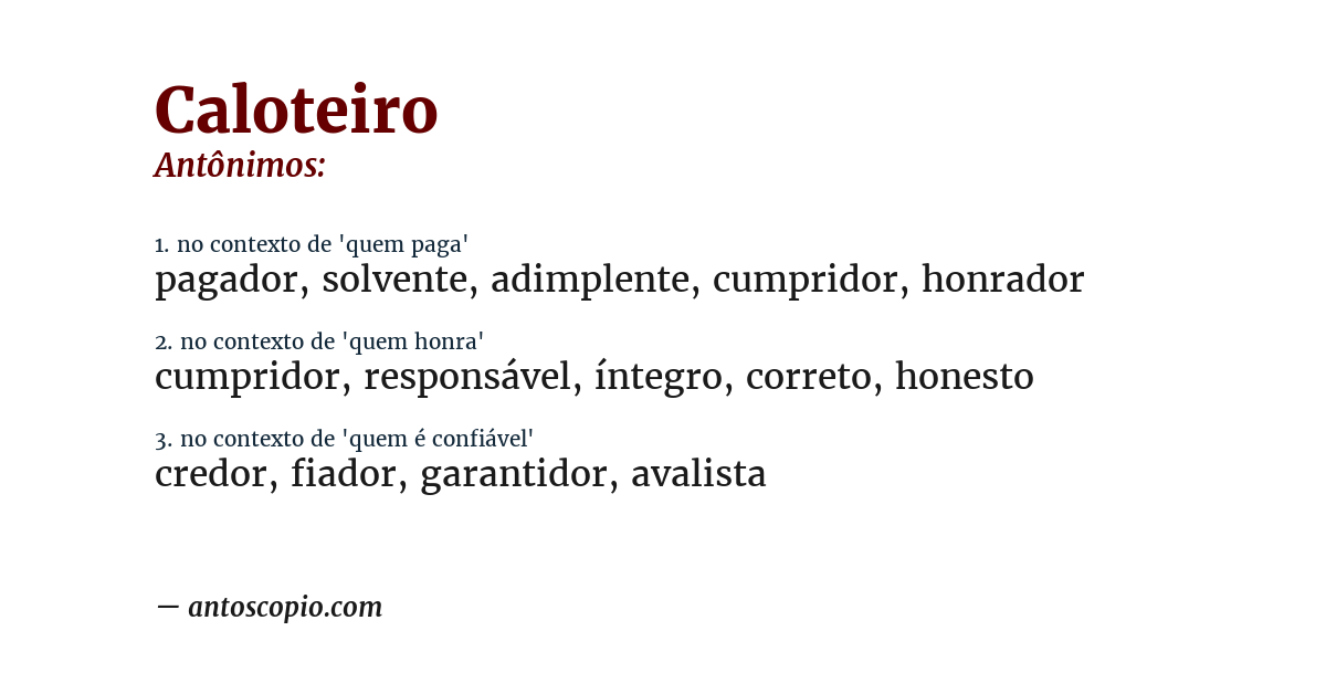 Antônimo de caloteiro