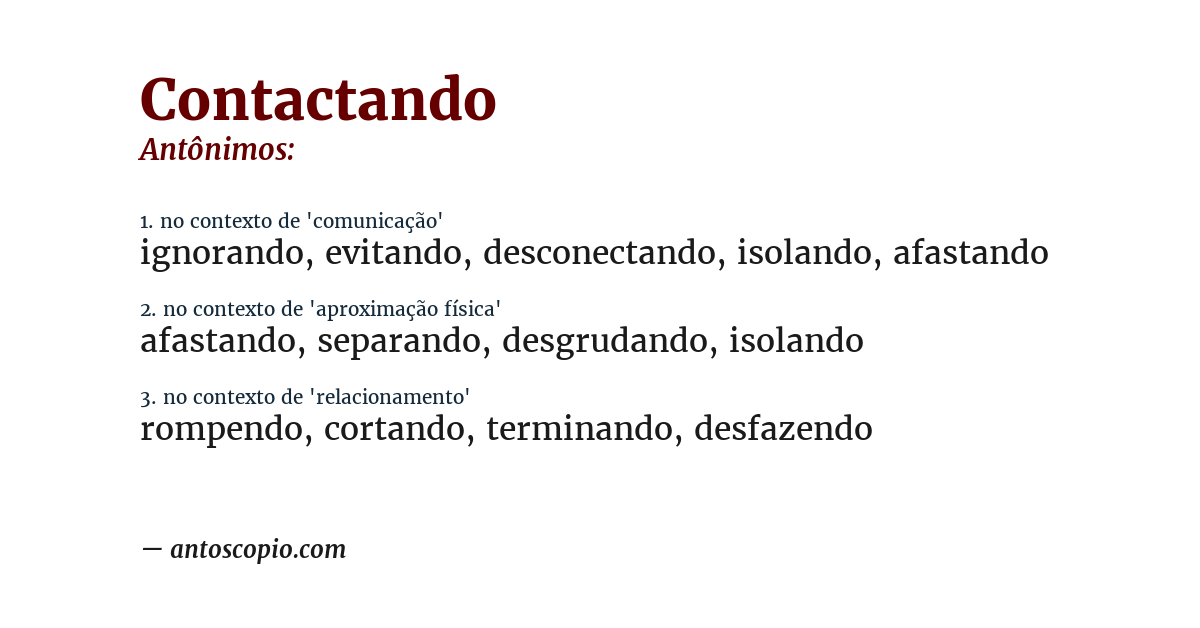 Antônimo de contactando