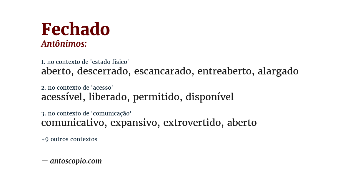 Antônimo de fechado