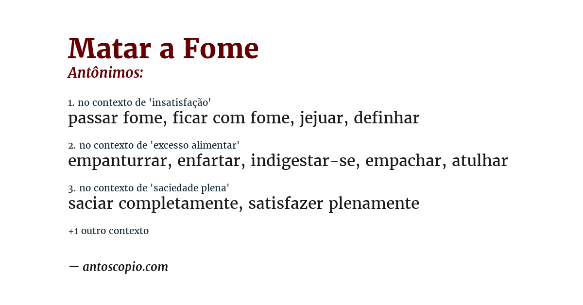 Antônimo de matar a fome