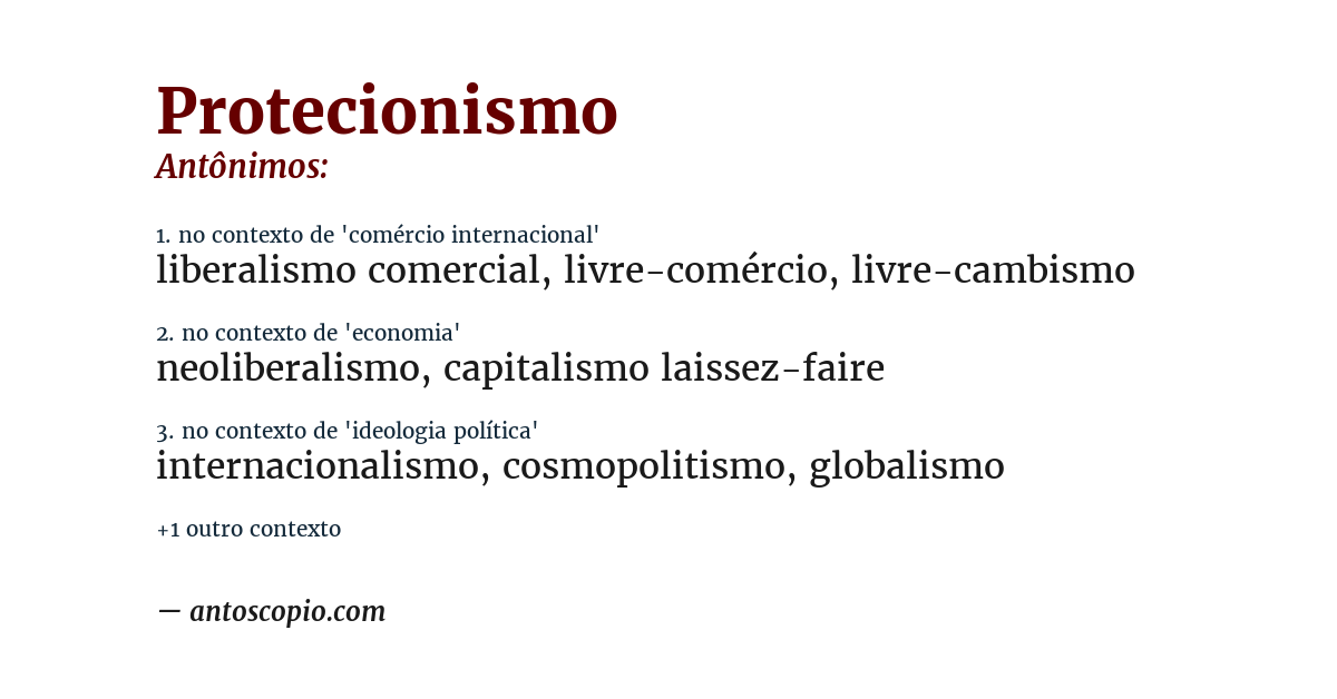 Antônimo de protecionismo