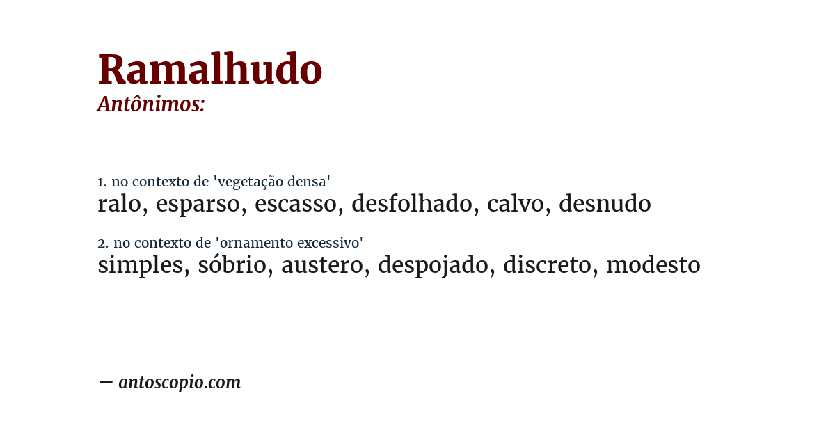 Antônimo de ramalhudo