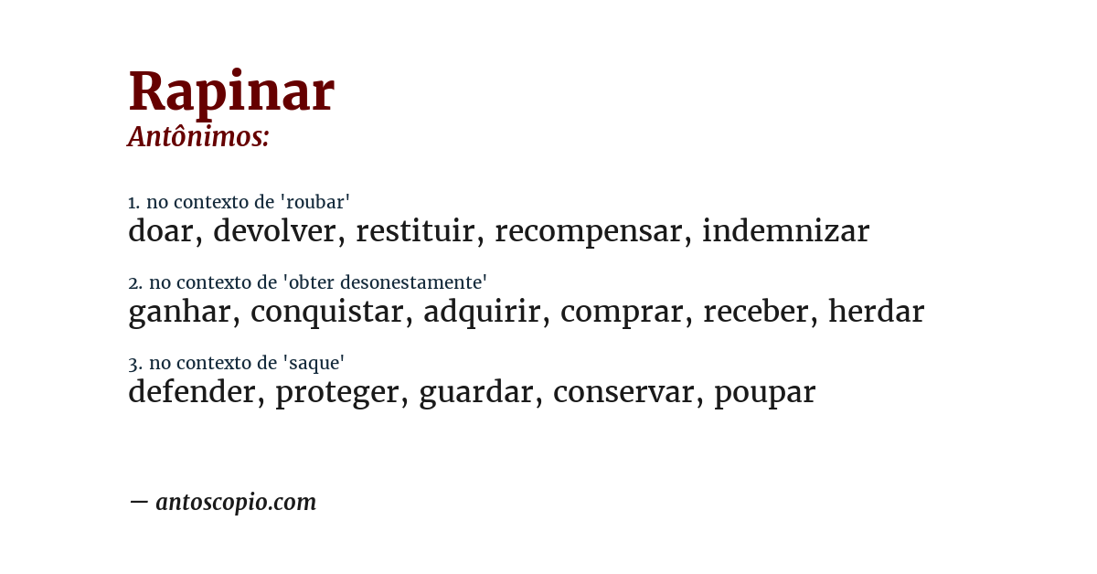 Antônimo de rapinar