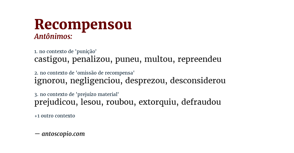 Antônimo de recompensou