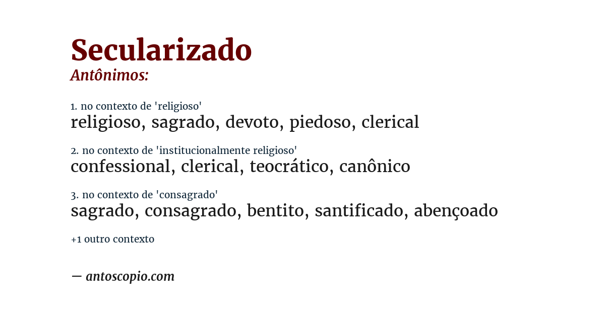Antônimo de secularizado