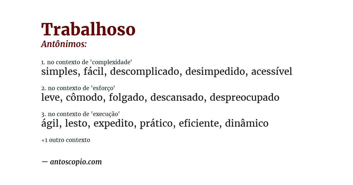 Antônimo de trabalhoso