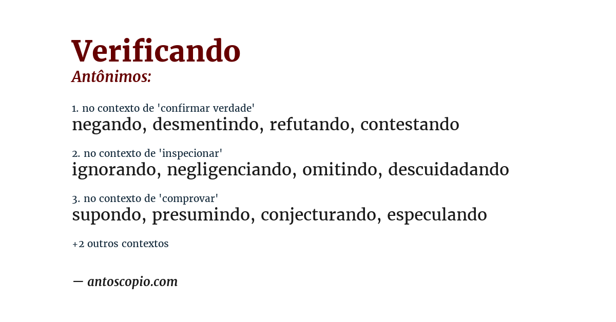 Antônimo de verificando