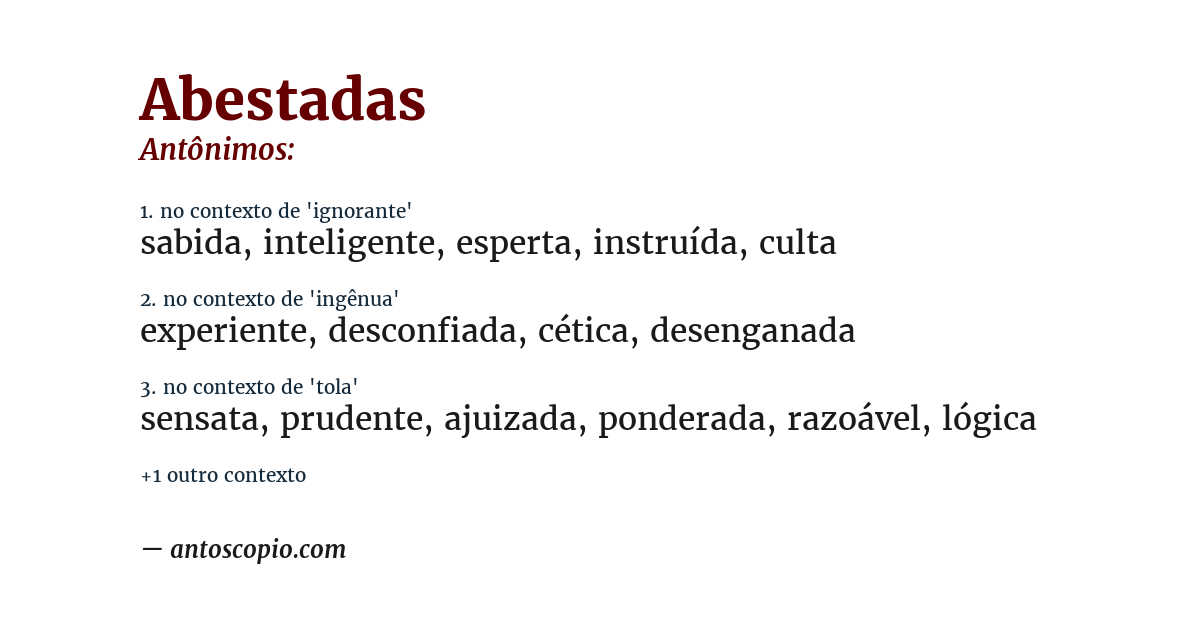 Antônimo de abestadas