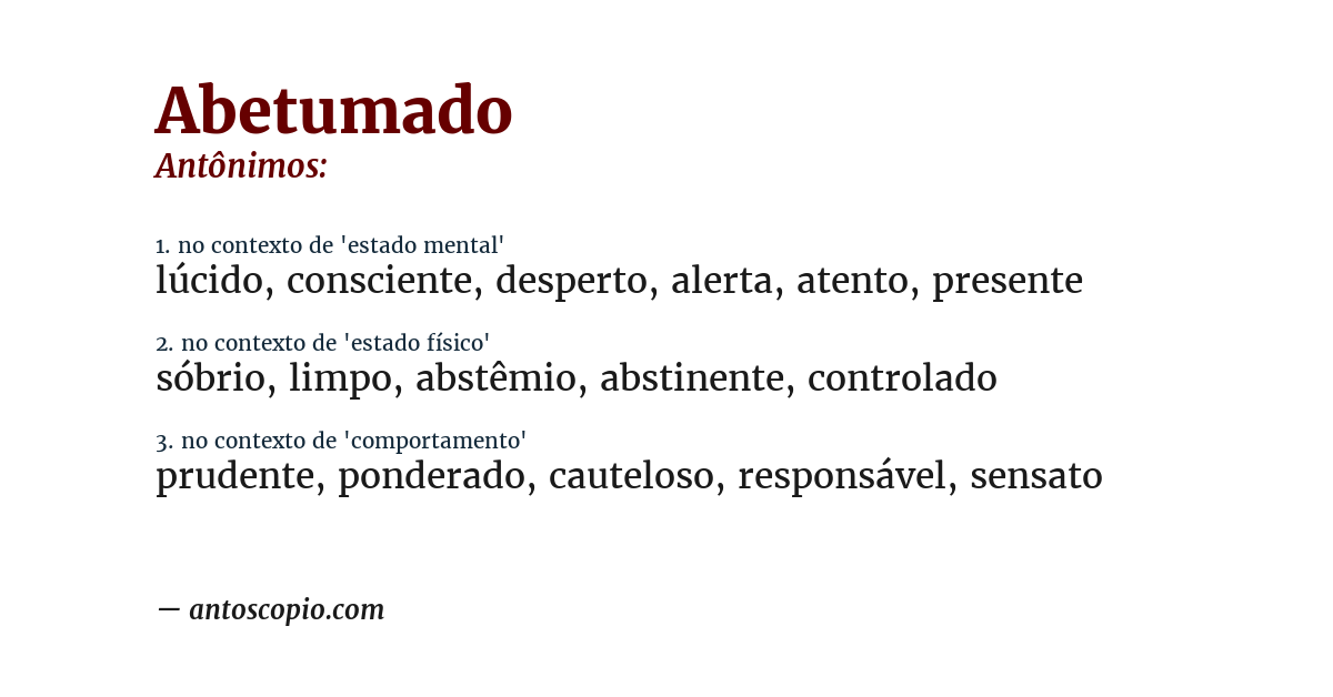 Antônimo de abetumado