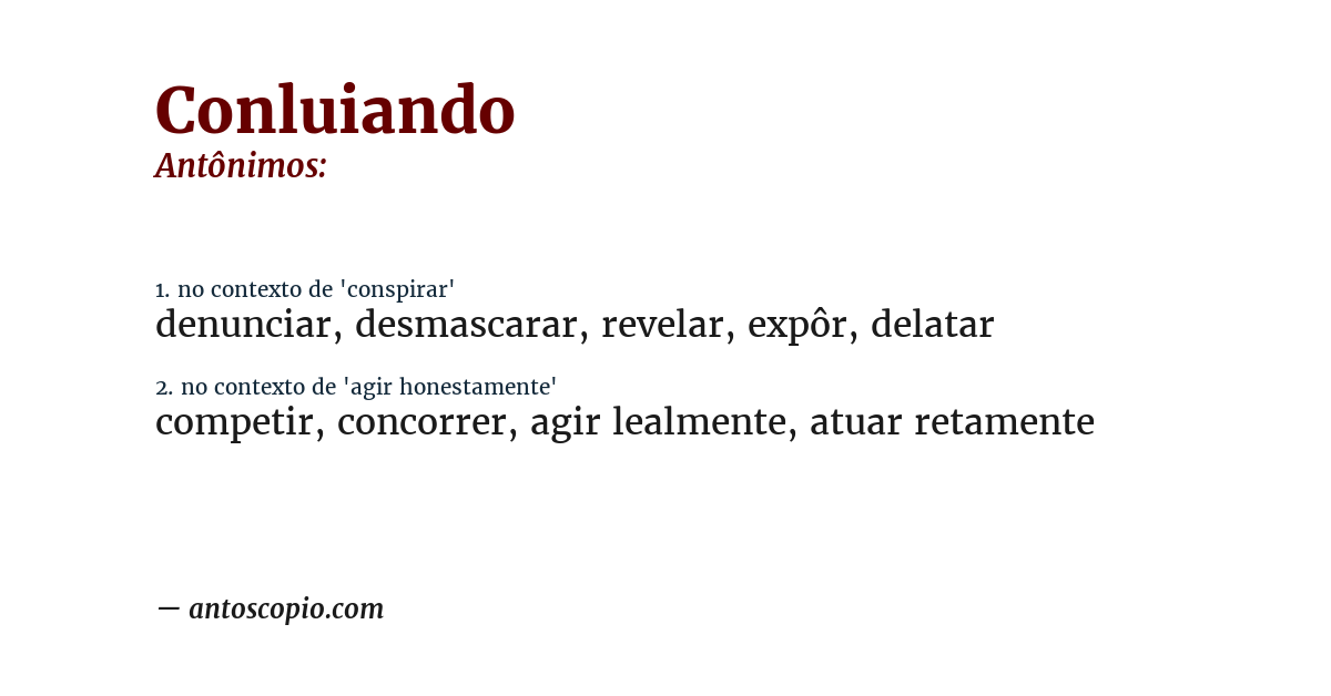 Antônimo de conluiando