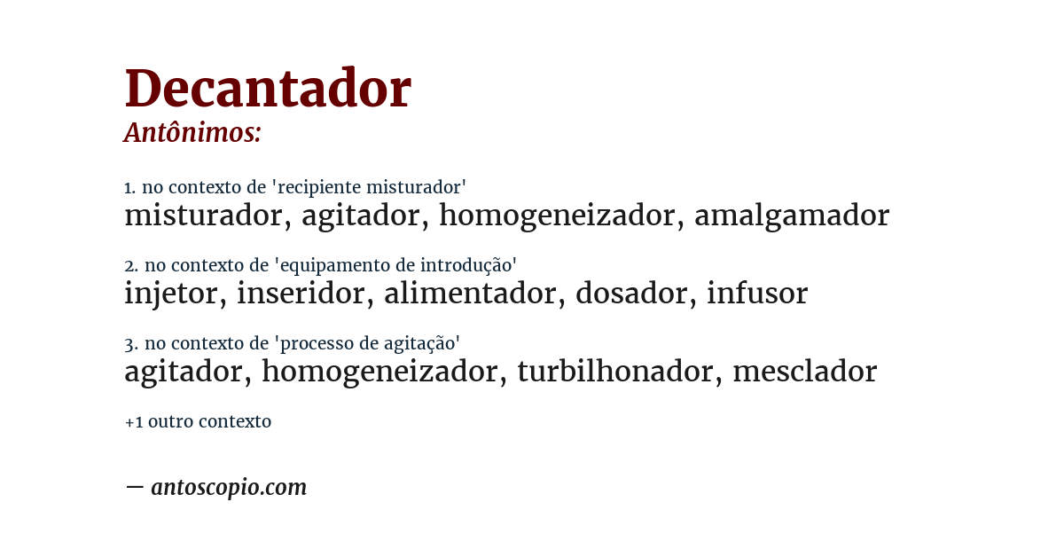 Antônimo de decantador
