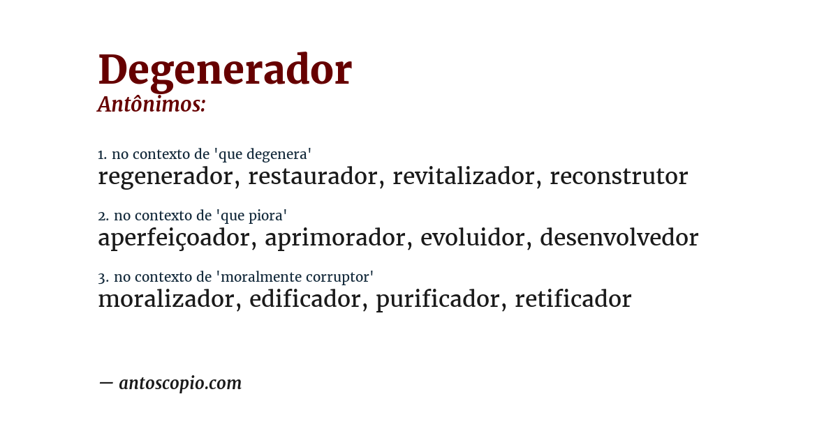 Antônimo de degenerador