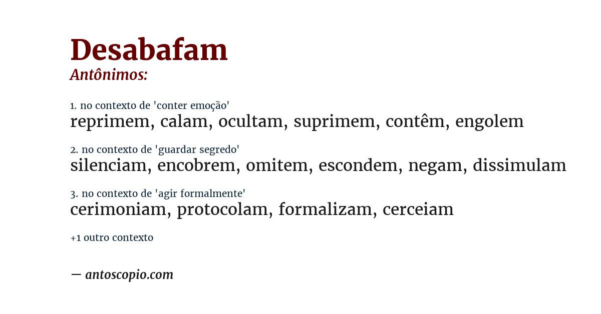 Antônimo de desabafam