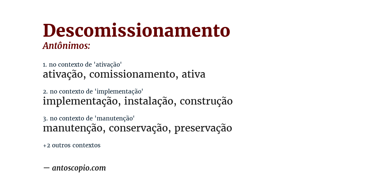 Antônimo de descomissionamento