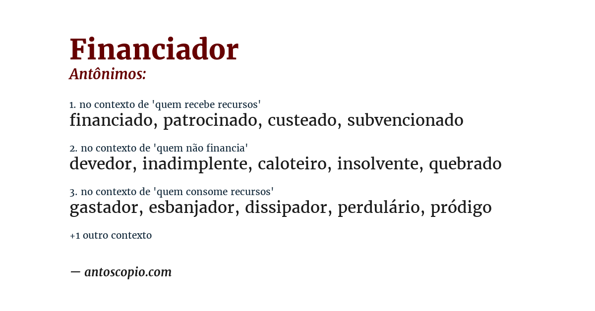Antônimo de financiador