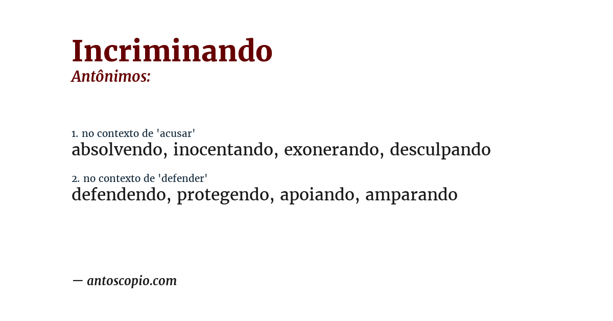Antônimo de incriminando
