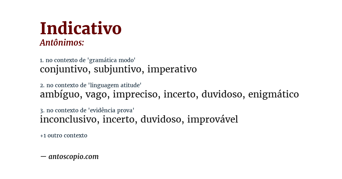 Antônimo de indicativo