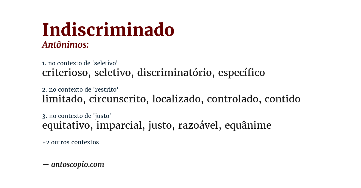 Antônimo de indiscriminado