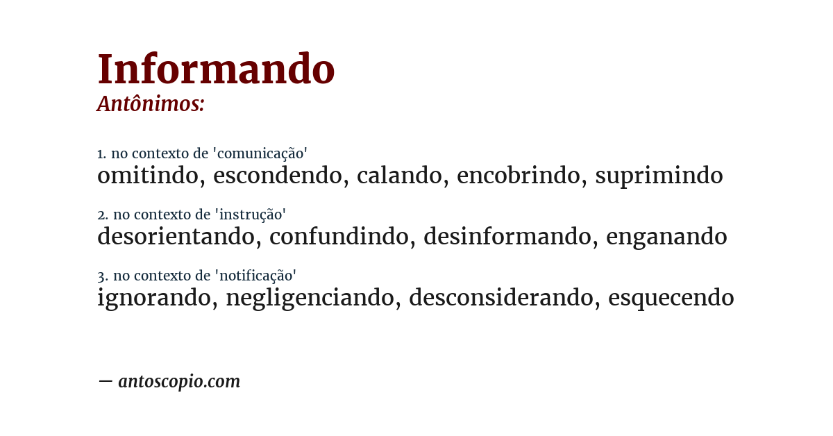 Antônimo de informando