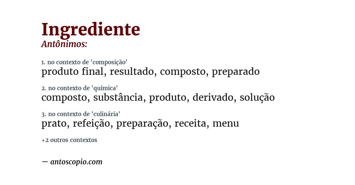Antônimo de ingrediente