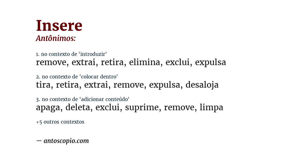 Antônimo de insere