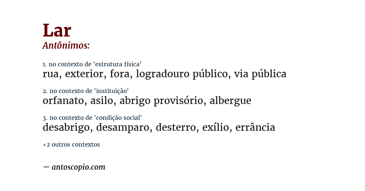 Antônimo de lar