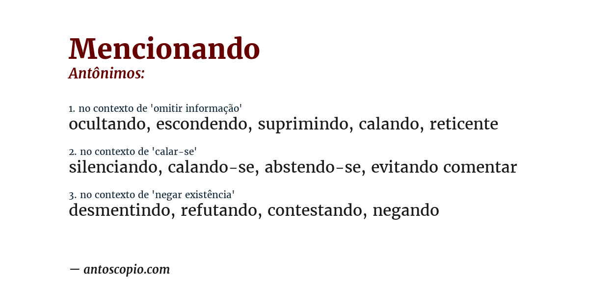 Antônimo de mencionando