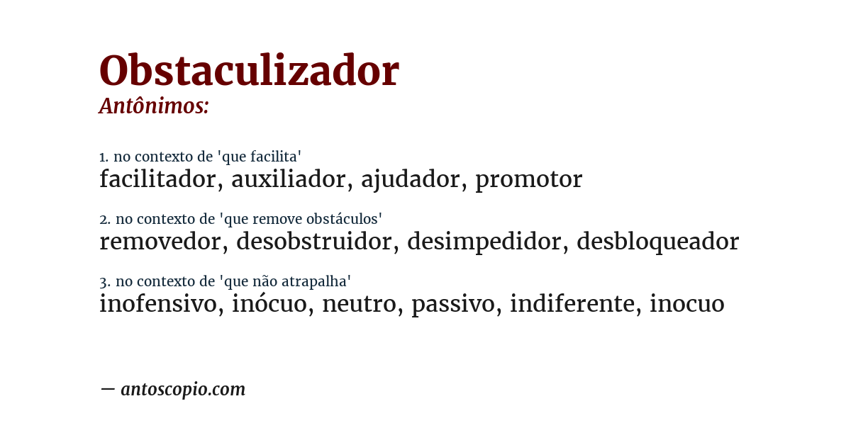 Antônimo de obstaculizador