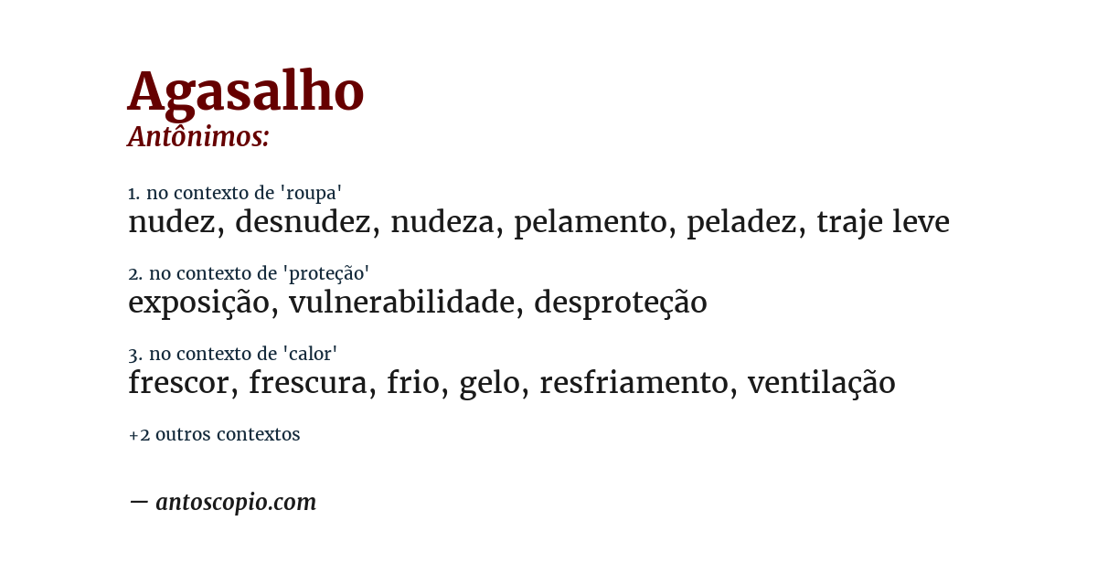 Antônimo de agasalho