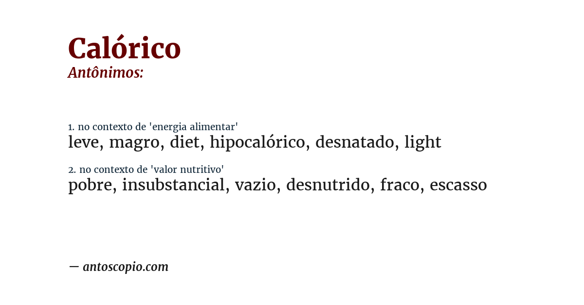 Antônimo de calórico