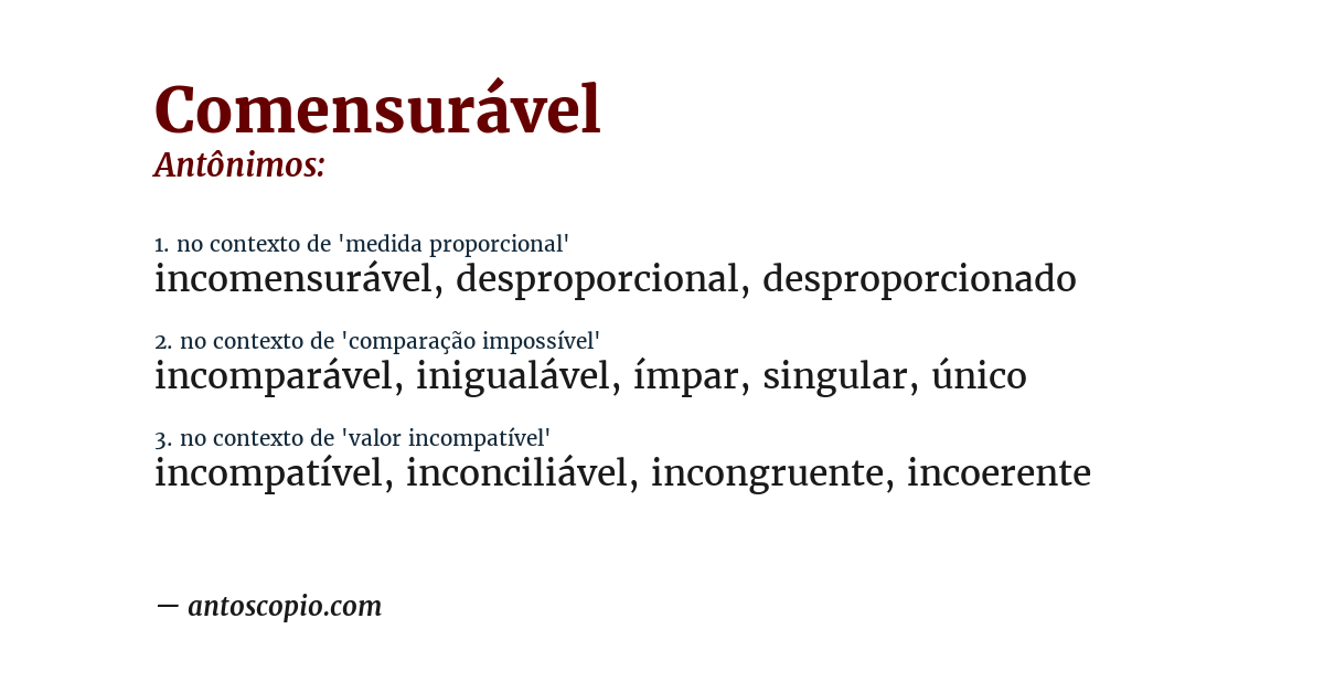 Antônimo de comensurável