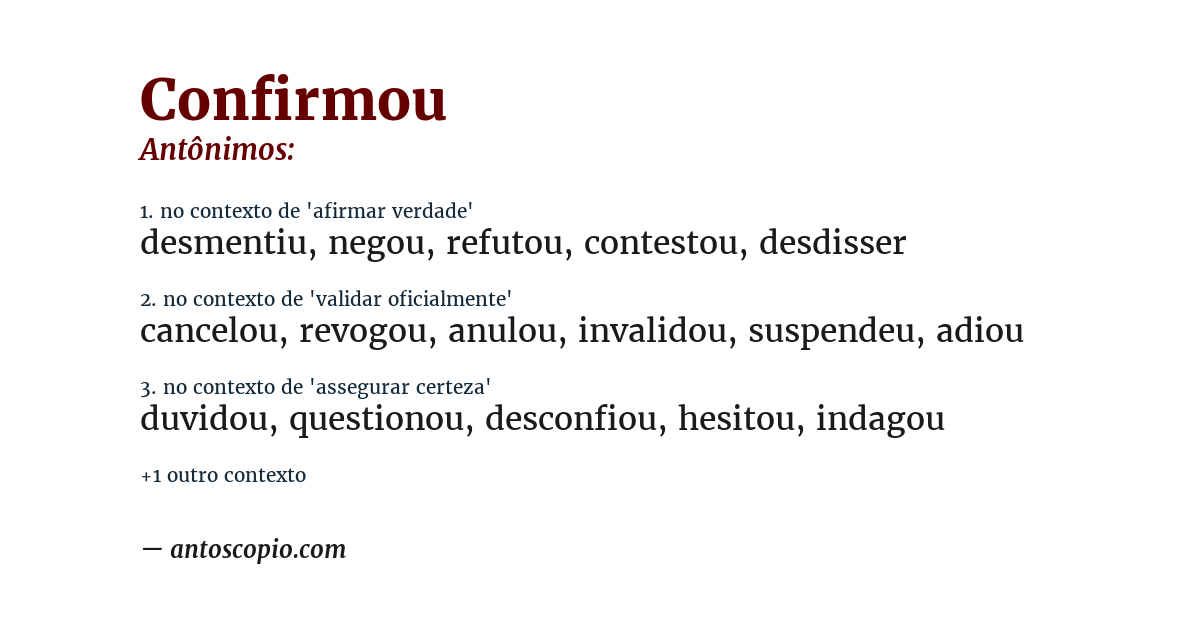 Antônimo de confirmou