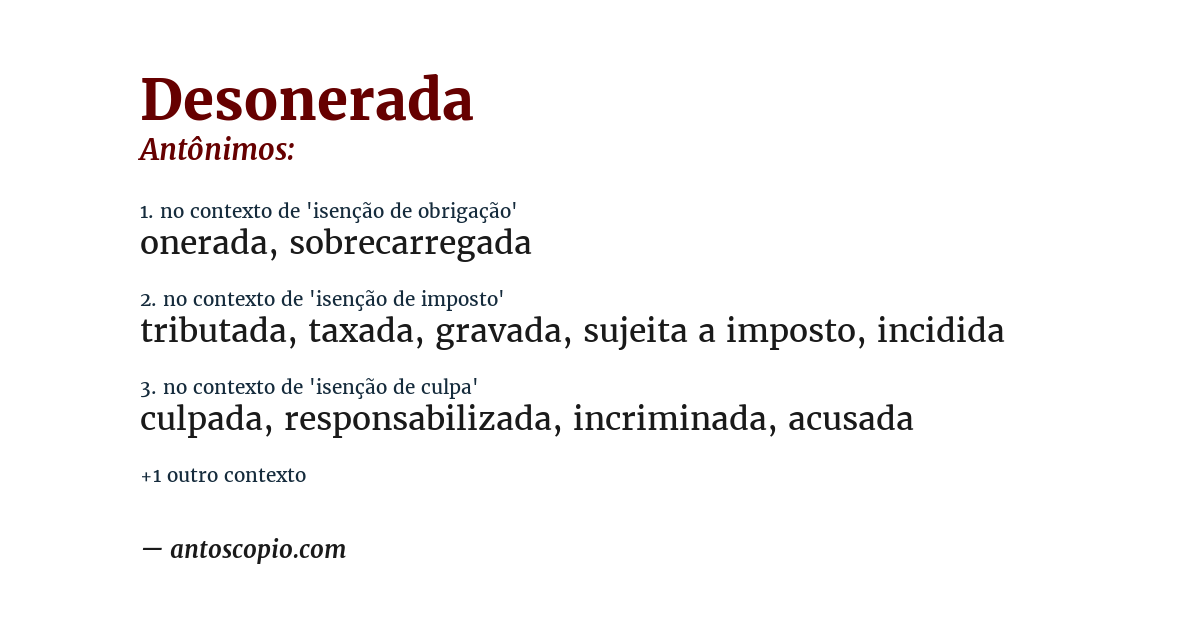 Antônimo de desonerada