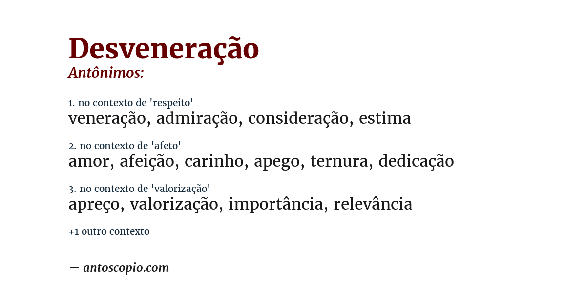 Antônimo de desveneração