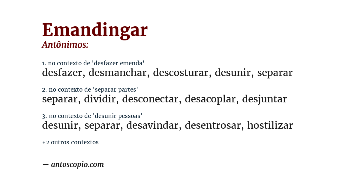 Antônimo de emandingar