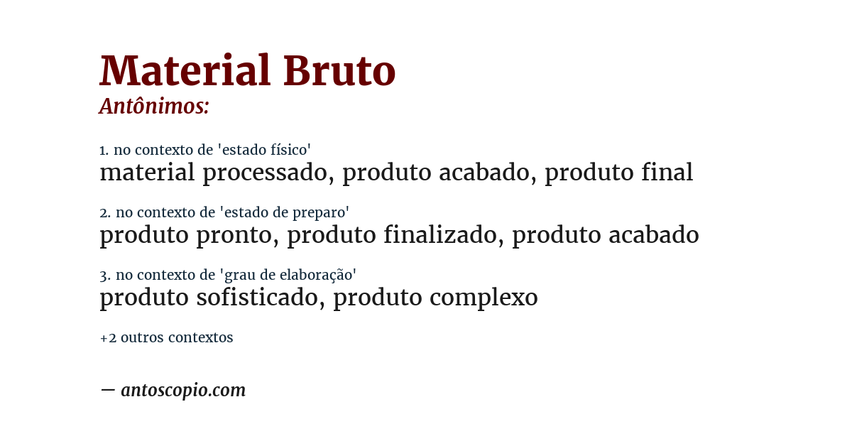 Antônimo de material bruto