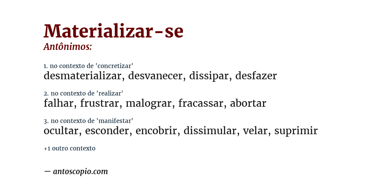 Antônimo de materializar-se