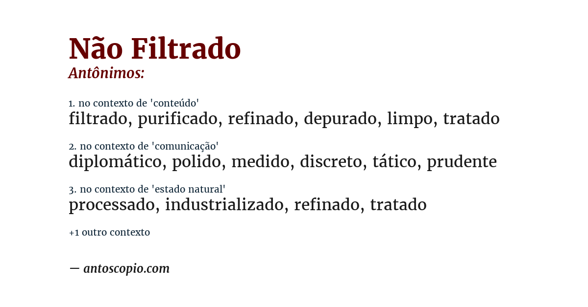 Antônimo de não filtrado
