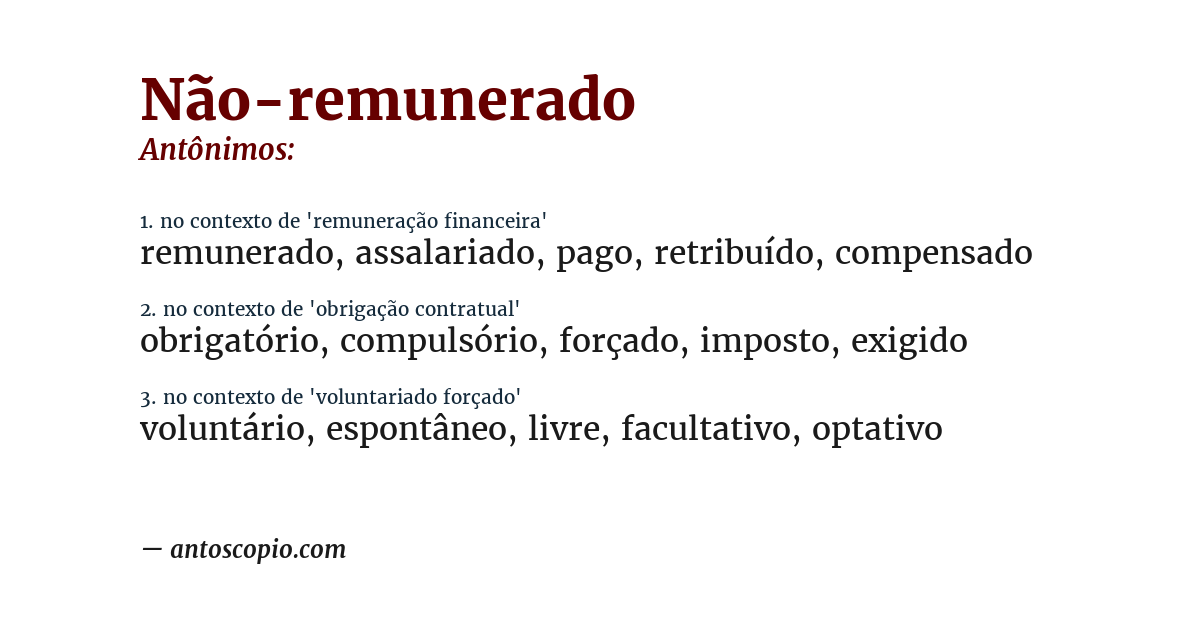 Antônimo de não-remunerado